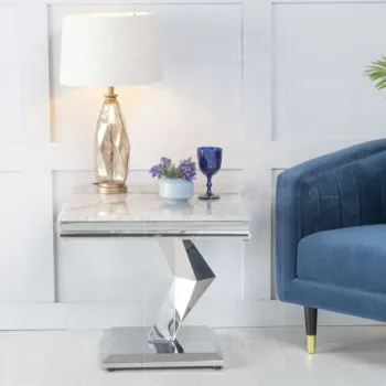 Grey Marble and Chrome Side Table with Stainless Steel Base RG005