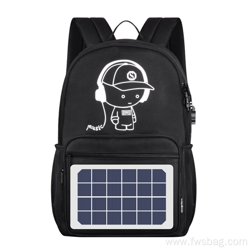 Water Resistant Luminous Logo Solar Charging Backpack