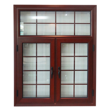 Double Tempered Glass Aluminum Casement Windows with Iron Grills and Teak Wood Frames