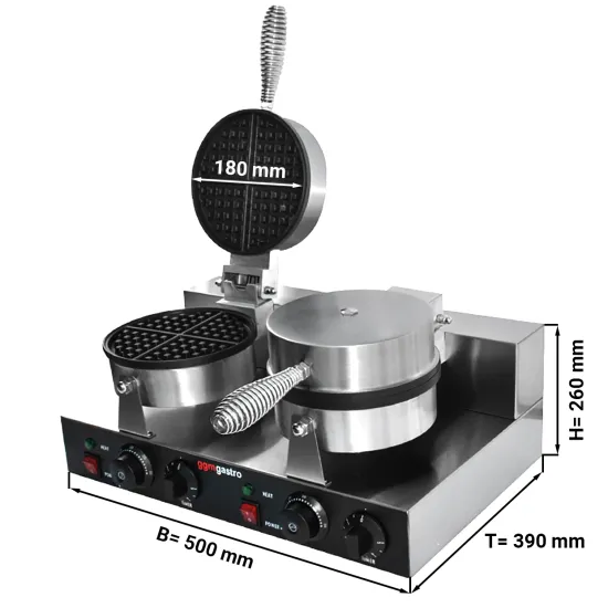 CE Approval Electric Double Belgian Heart Shape Waffle Cone Maker Machine in Stainless Steel