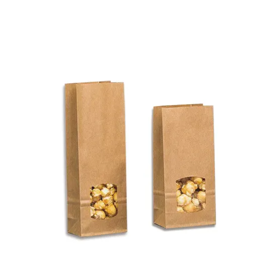 Window Kraft Paper Block Bottom Bags