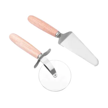 High Quality Stainless Steel Kitchen Utensils Pizza Cheese Server Cutter with Wooden Handle