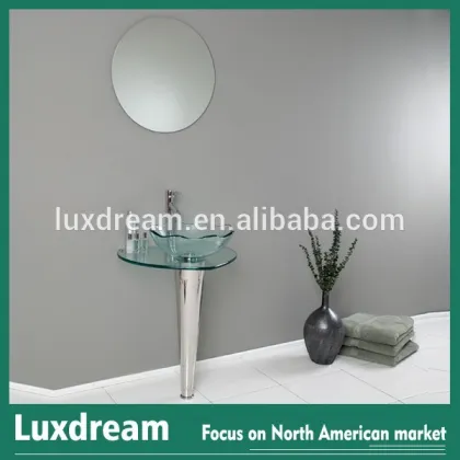 Wooden shelf clear glass vessel basin simple bathroom cabinets