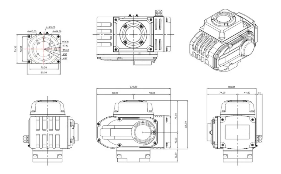 Rotary Electric Actuator Product Dimensions