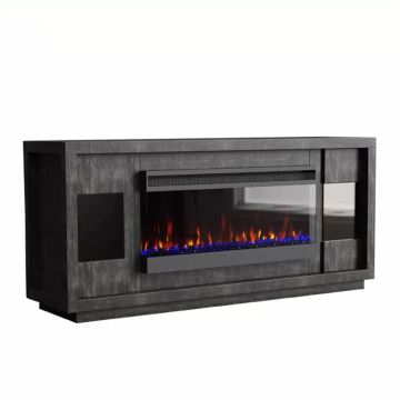 65 Inch Wooden TV Console with Fireplace for Living Room Entertainment
