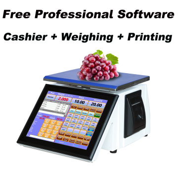 12 inch pos scale with free software built in 58mm thermal printer connect with barcode printer and scanner