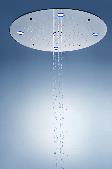 Round overhead shower head with LED light