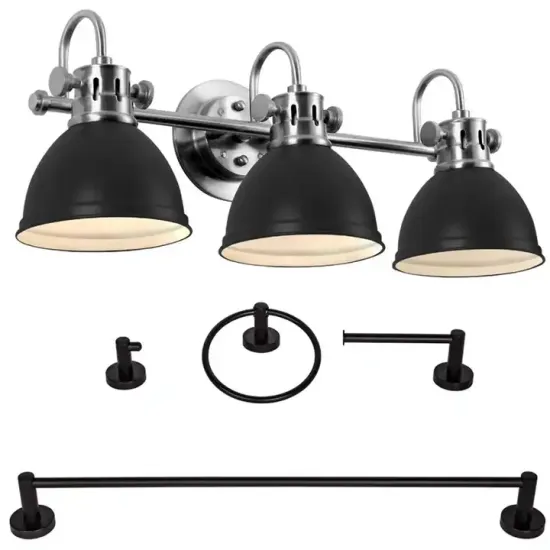 Black Metal Shade 3-Lamp Farmhouse Bathroom Vanity Light