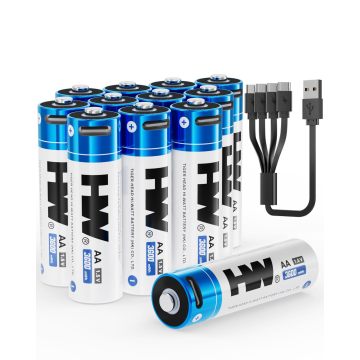 باتری لیتیومی قابل شارژ USB-C 12PCS 1.5V AA 3600mWh