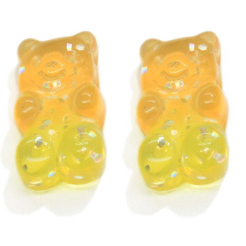 Glitter Resin Flat Back Bear Artificial Animal Gradient Gummy Bear Charms for Hair Accessories Phone Case Ornament