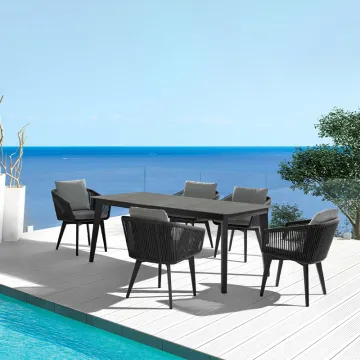 Outdoor Aluminum Dining Set with Rope Patio Furniture for Outdoor Tables and Chairs