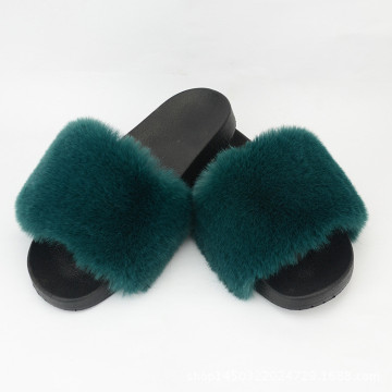 Amazon most popular women fur slipper rex rabbit faux fur sliders