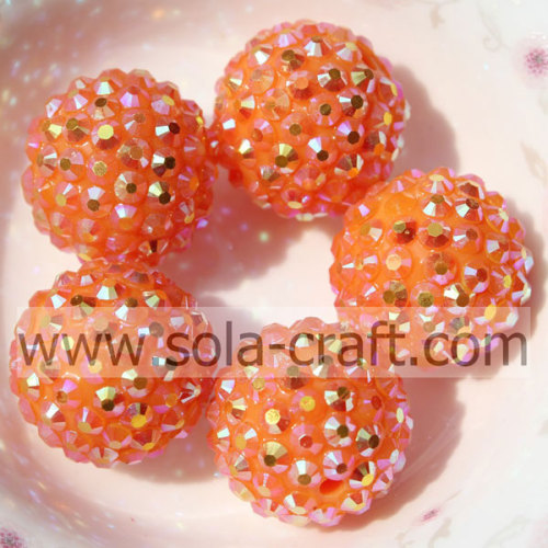 Большие оптовые 20 * 22 мм смолы Rhinestone Ball Chunky Beads Orange AB