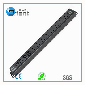 IEC19 4ways and 8ways UK type PDU with current and voltage dual digital display for cabinet (power distribution unit)