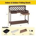 Brown Potting Bench Outdoor Gardening Work Bench with Sink & Lid Factory