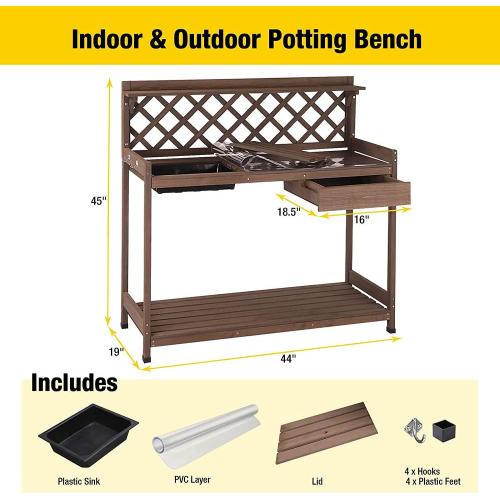 Brown Potting Bench Outdoor Gardening Work Bench with Sink & Lid Factory