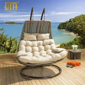 Steel Frame Double Outdoor Swing Rattan Hanging Chair