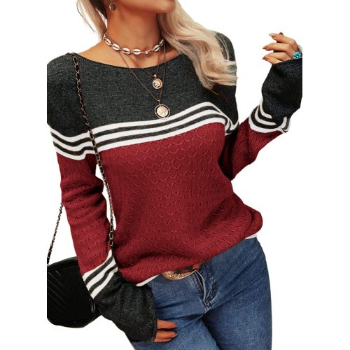 Women Striped Slim Fitting Knitwear Tops Women Autumn Winter Colorblock Pullover Factory