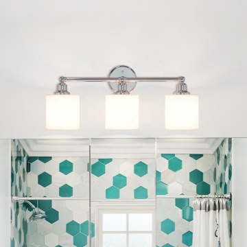 Modern Chrome Finish Bathroom Light Fixture with Fabric Shades