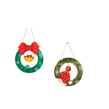 Small Pine Wooden Hanging Craft Xmas Door Wreath & Wall Decor UV Printed Christmas Tree Ornaments