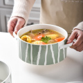 Modern Customized Ramen Bowl Porcelain Soup Bowl Set Ceramic Pan with Handles Blue and Green