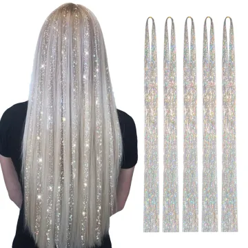 Hair Tinsel Sparkle synthetic hair extension 100cm  Glitter Colorful Silky Rainbow For Girls And Party  for Women Girls Shiny