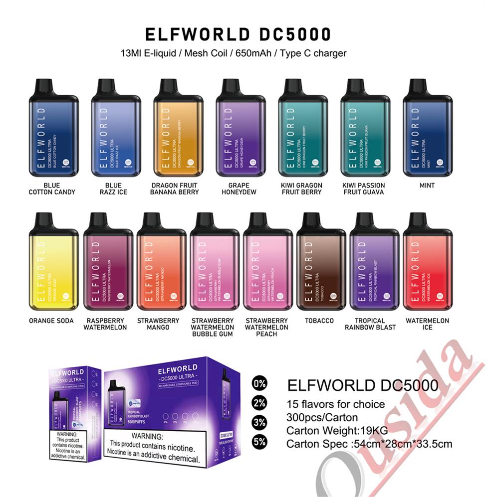 Vape descartável do World World DC5000 Puffs de ELF por atacado