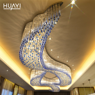 Modern Luxury Chrome Pendant Light with Blue Glass Crystal for Hotel Lobby