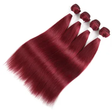 Burgundy Human Hair Bundles With Frontal 13x4 Pre-Colored Brazilian Straight Hair Weave Bundles With Closure