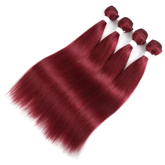 Burgundy Human Hair Bundles With Frontal 13x4 Pre-Colored Brazilian Straight Hair Weave Bundles With Closure