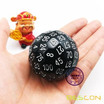 Bescon Polyhedral Dice 100 Cides Dice, D100 mort, Cube à 100 C, D100 Dat, 100 Coupes Cube de Noir Couleur