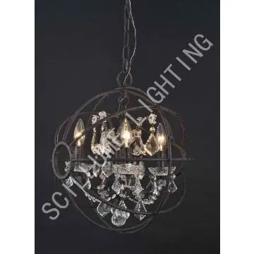 4 lights Foucault\'s iron ORB crystal chandelier rustic iron