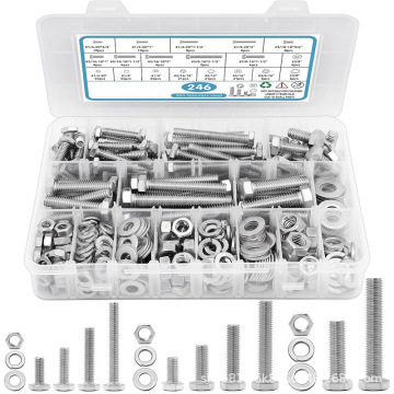 246pcs SS304 Stainless Steel Hex Bolts and Nuts Set: Complete Boxed Kit