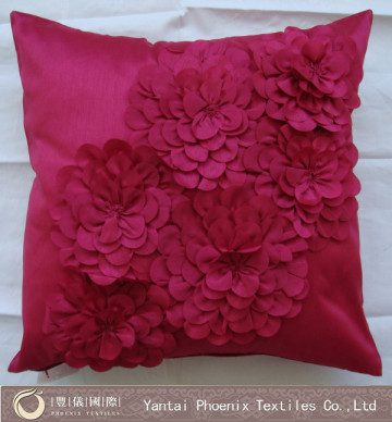 fushia Ribbon embroidery cushion cover, embroidery designer cushion, handmade embroidered cushion covers