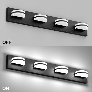 Modern Black Bathroom Vanity Light - 4 Head LED Wall Lights Over Mirror 6000K