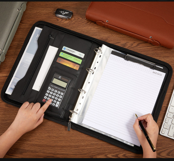 File di cuoio a foglia larga con cerniera A4 File in pelle Portfolio personalizzato PU