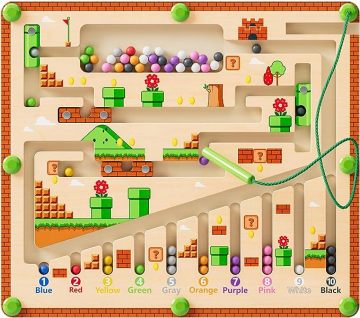 モンテッソーリ木製パズル：3歳以上のための色と数の迷路アクティビティボード