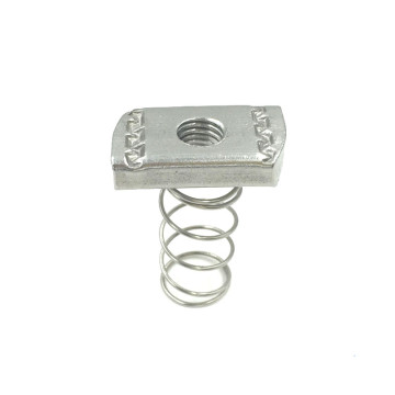 SS Strut Channel Nuts and Springs: Long Spring M4-M12 for T-Slot Applications in Building and Fixing