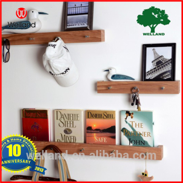 wooden wall shelf with 3 hooks
