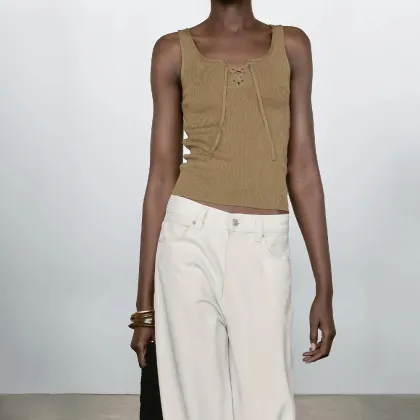 Women's American retro minimalist basic ribbed knitted vest