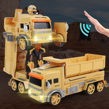 Flytec 2-in-1 Excavator Truck Vehicle Toy Robot: AGesture-Sensing, Deformable R/C Truck with Music and Light for Kids
