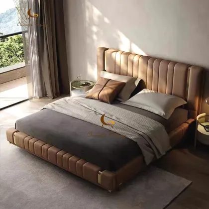 Modern Leather Bed Frame: Customized Double Layer Bedroom Furniture