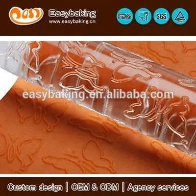 Eco-friendly various butterfly acrylic embossing rolling pin for DIY fondant cake decorating