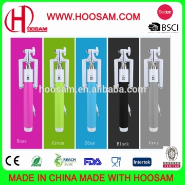High quality foldable wired mini pocket monopod selfie stick