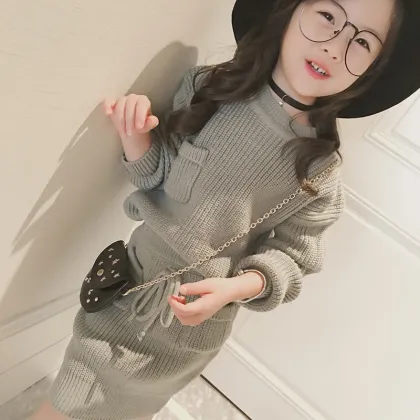 New knitted girls sweaters little girl clothing sets tops + skirts baby girls clothing sets clothes