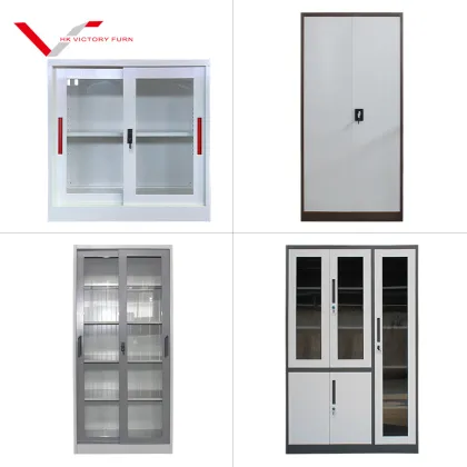 Steel Industrial Cupboard with 2 Glass Doors - Lockable Metal Filing Cabinet