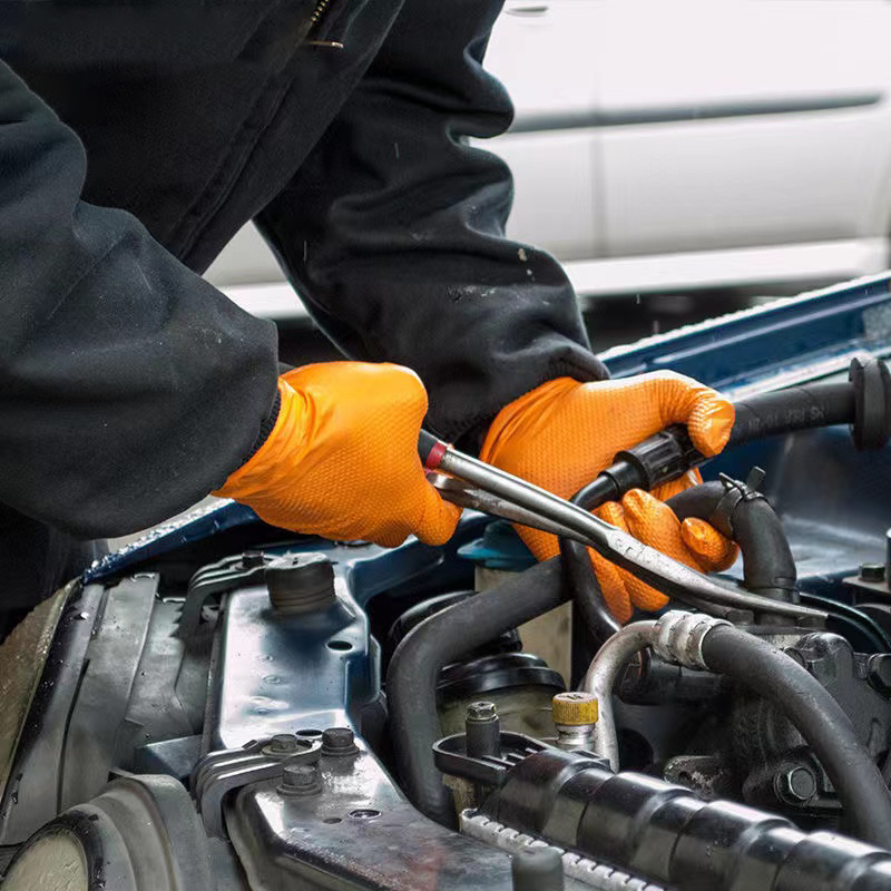 6 Mil Automobile Industrial Orange White Nitrile Garage Duty Car Repair Use Heavy Mechanical Mechanic Gloves4