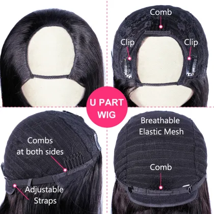 Wholesale Straight Human Hair Wigs For Black Women Peruvian Hair Wigs Cheap U Part Wig Glueless Remy Human Hair