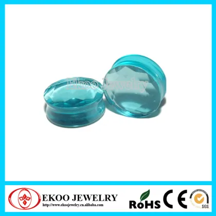 Aquamarine Faceted Glass Ear Plugs Ear Piercing