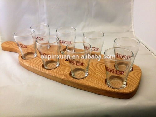 nuevo diseño Beer Tasting Flight Set con Paddle para 8 Mini Glasses Beer Tasting Serving Paddle